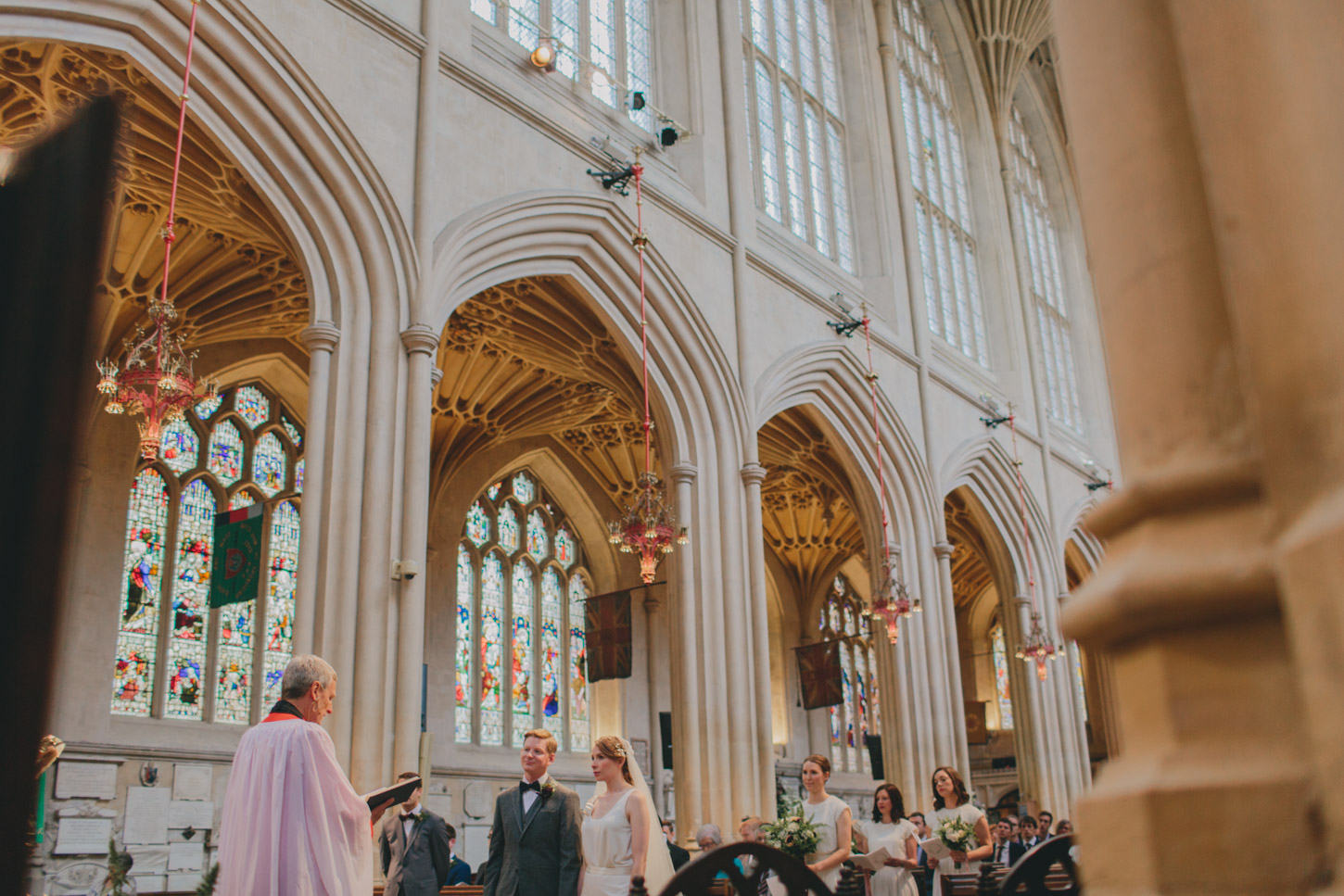 Bride and Groom Getting Married in Bath Abbey Wedding