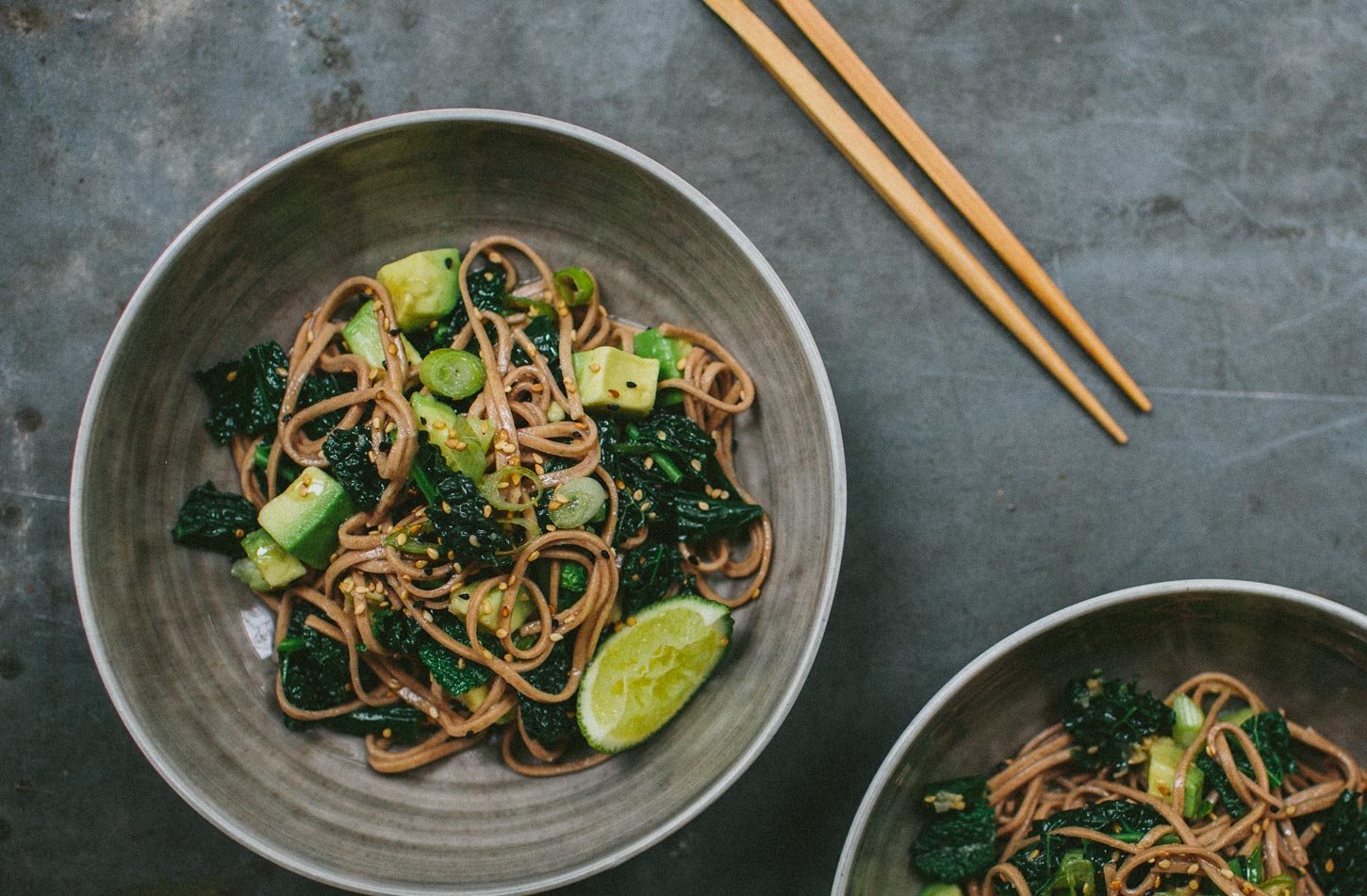 vegetarian noodles with Kale photographed by Tori Hancock